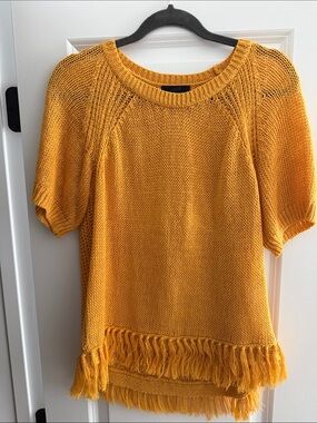 J. Crew Mustard Yellow Fringe Knit Top